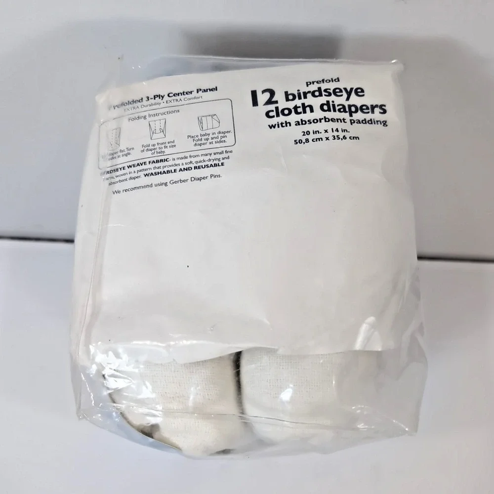 Gerber Birdseye  Cloth Diapers  White 12 Pack Prefolded Birdseye Cotton 20